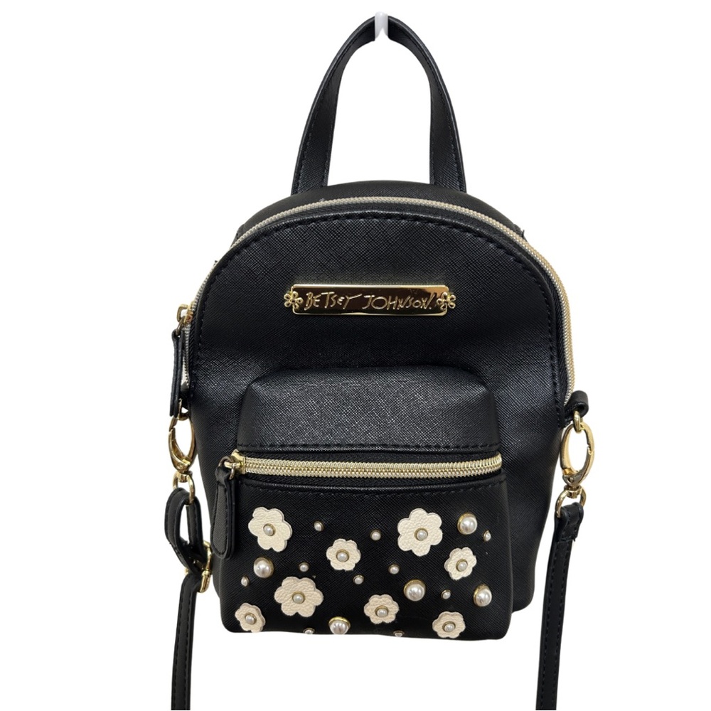 Betsey Johnson Mini Black Floral Handbag W/White Flowers